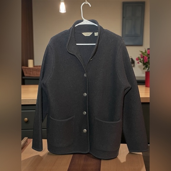 L.L. Bean Jackets & Blazers - L.L.Bean Vintage Women’s 100% Wool Black Jacket Cardigan Sweater  Sustainable L